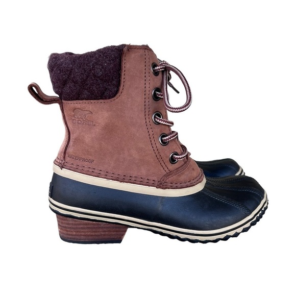 Sorel Slimpack Lace Leather Winter Snow Boot Waterproof Size 6 Tan Black - Picture 2 of 16